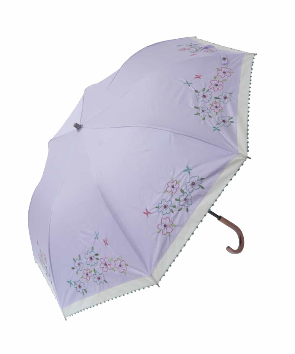 GG8FV31110 Jocomomola(ホコモモラ) 【晴雨兼用/UV】フラワー刺繍デザイン折りたたみ傘 ラベンダー