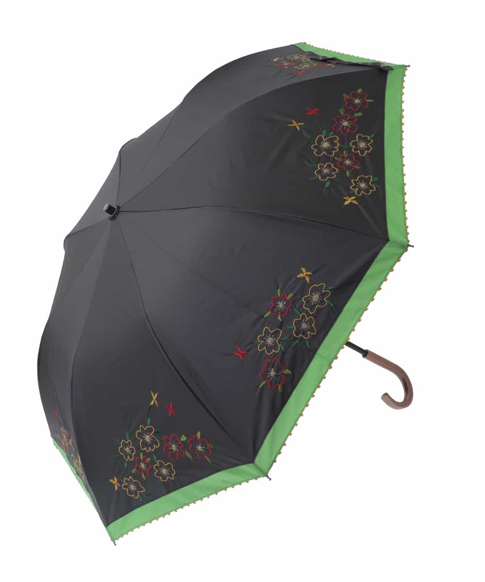GG8FV31110 Jocomomola(ホコモモラ) 【晴雨兼用/UV】フラワー刺繍デザイン折りたたみ傘 ブラック