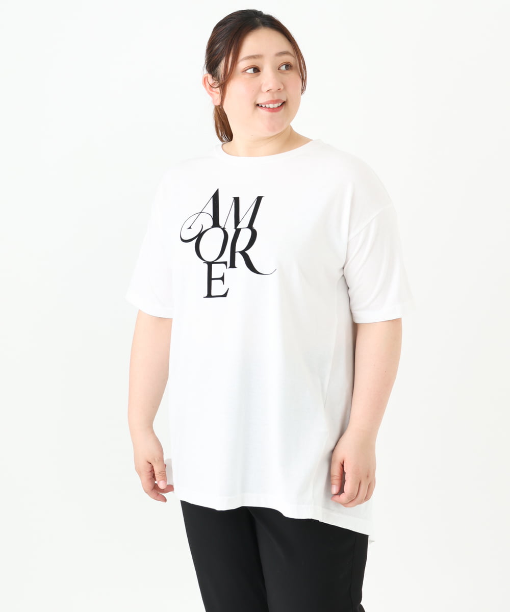OLKFV33059 eur3(エウルキューブ) 【大きいサイズ】フロッキーロゴプリントTシャツ ホワイト(90)