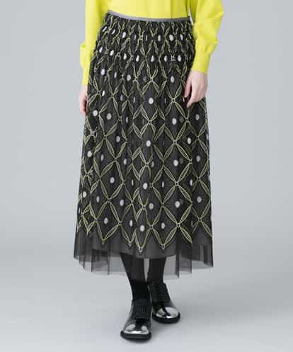 RHHEV12790  【日本製/洗える】チュールアラベスク刺繍デザインスカート