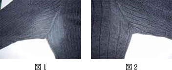 図１・２：紺色の絹のセーター。着用数回でわきの下が白くなった！