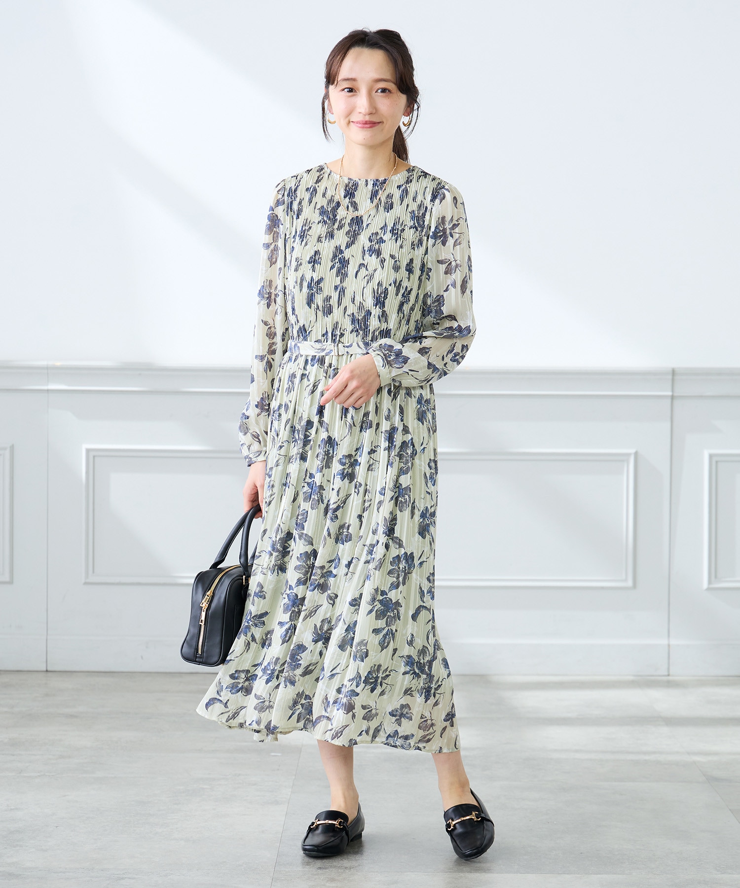 ランダムプリーツワンピース／フラワー