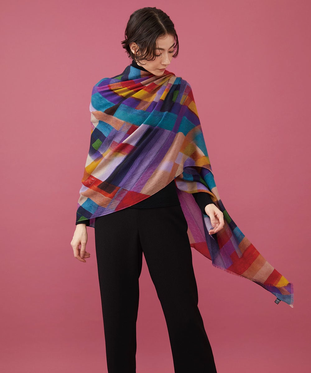 Art block check stole Wide size