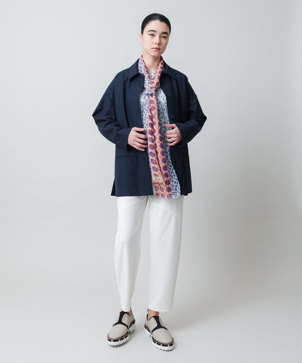 幾何プリントプリーツデザインカットソー /洗える