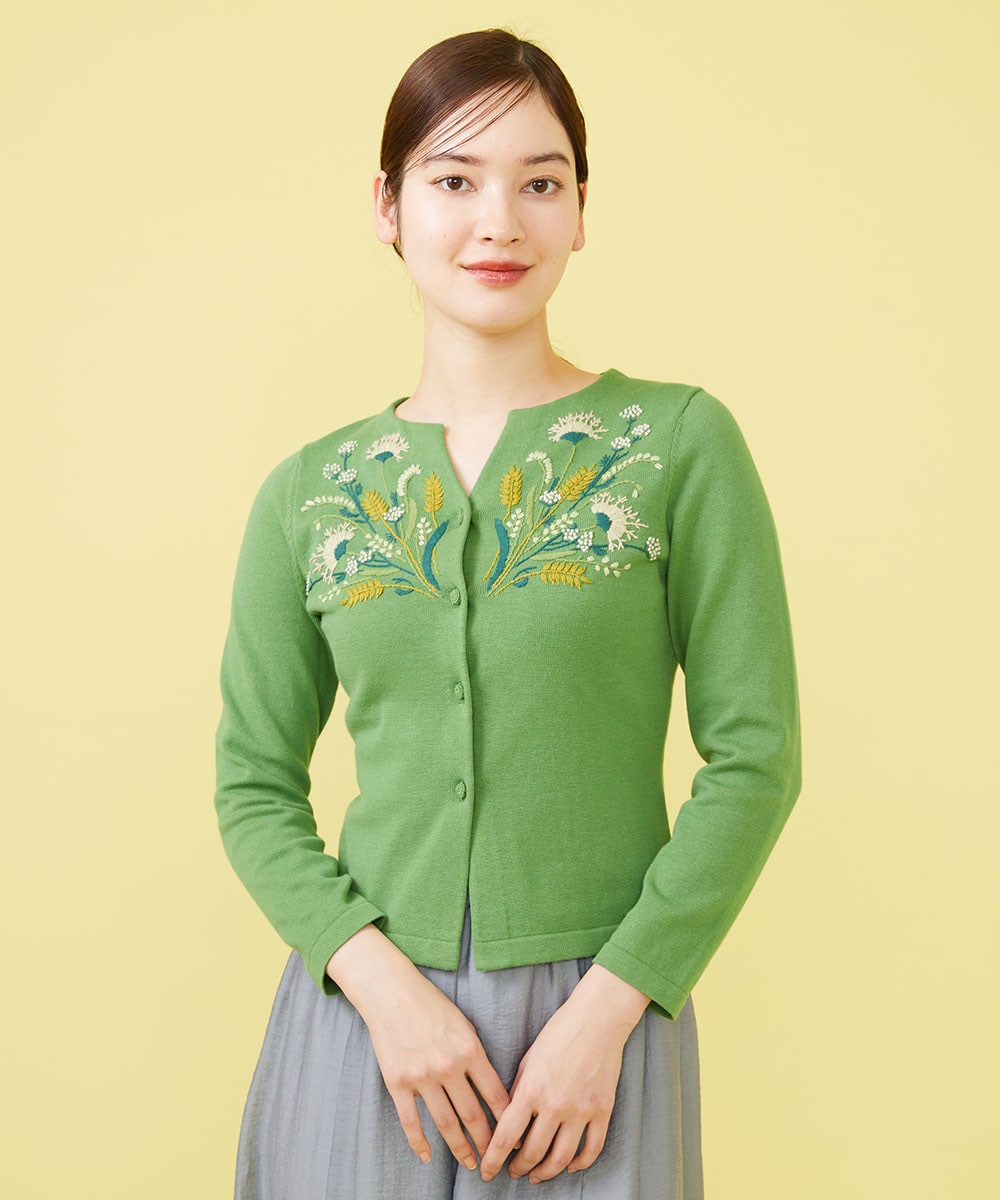 Spring flower embroidery knit cardigan