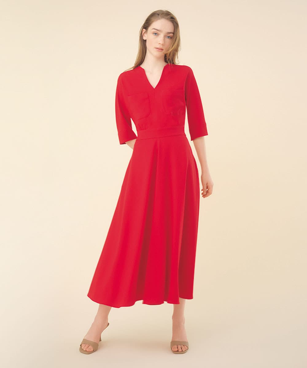 V neck fit & flare dress