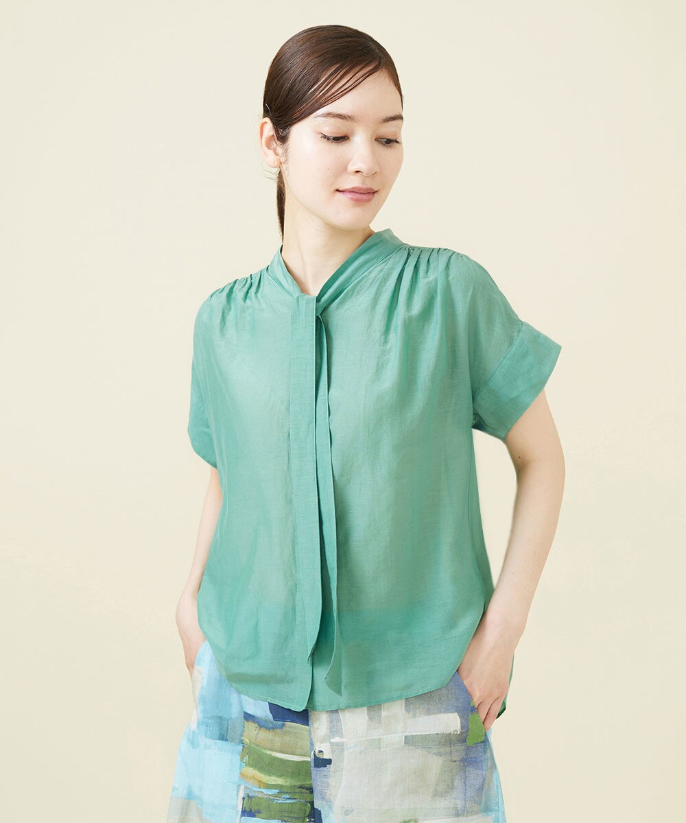 Silk cotton bow tie blouse