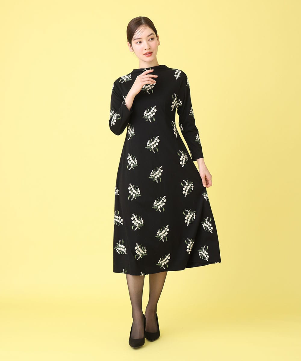 Muguet embroidery jersey dress