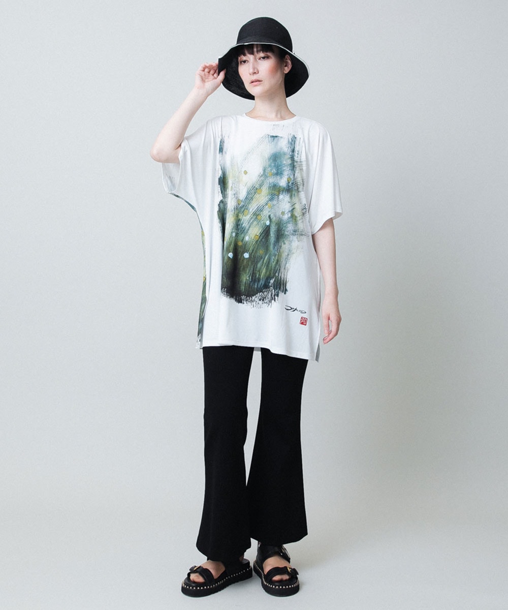墨絵プリントチュニックTシャツ /日本製/洗える