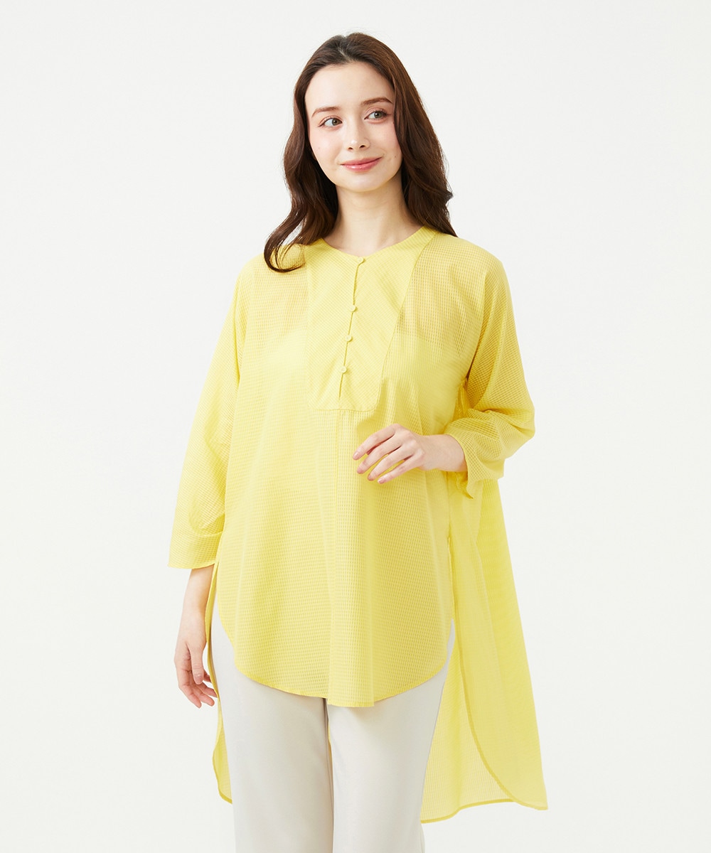 Sheer gingham long blouse
