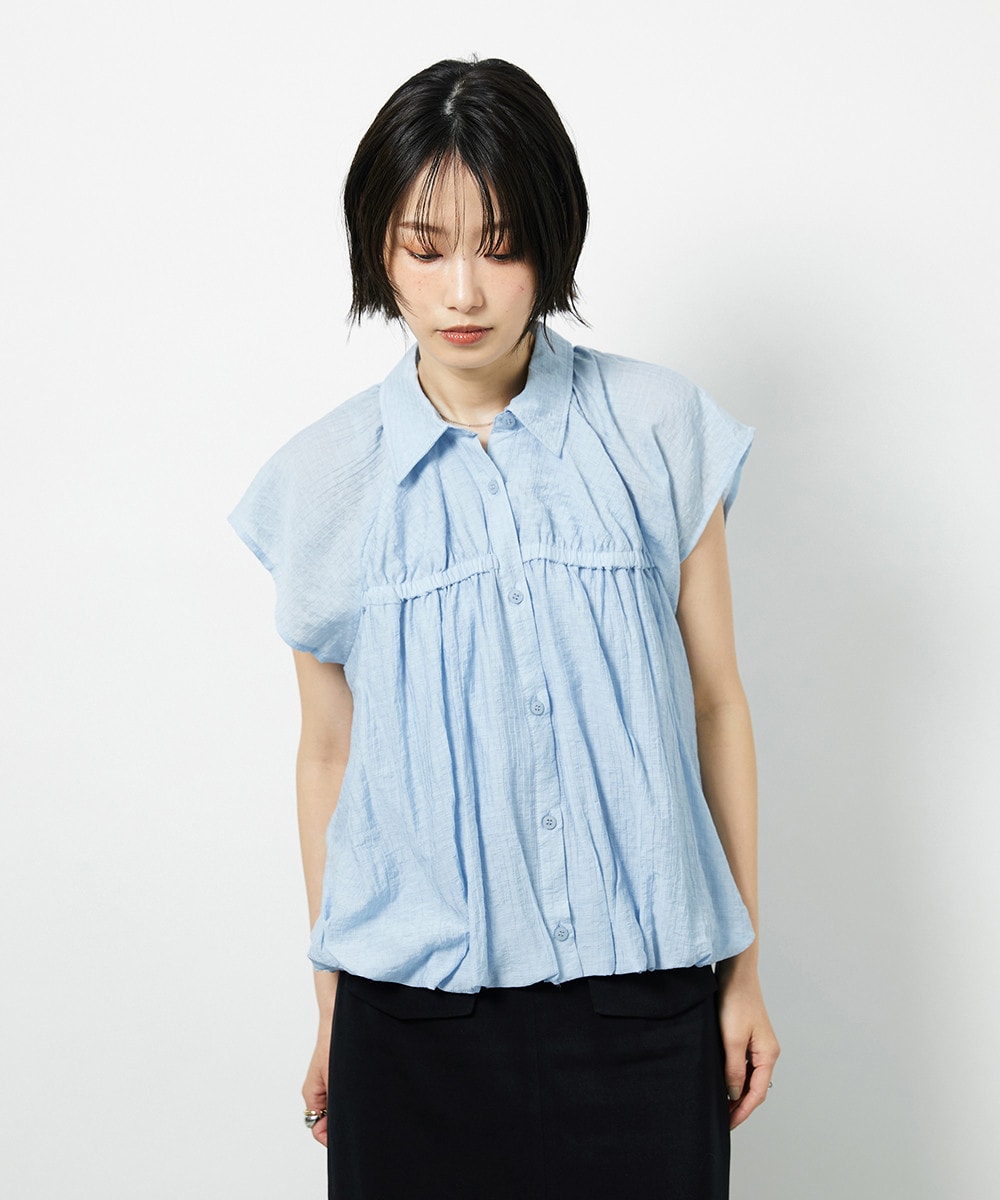 ニュアンスストライプ バルーンシャーリングシャツ