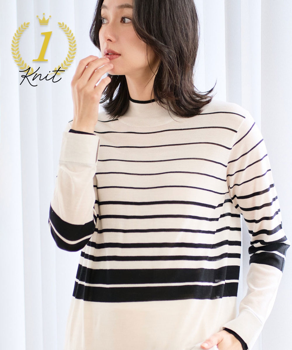 ウォッシャブルウールセミハイネックニット