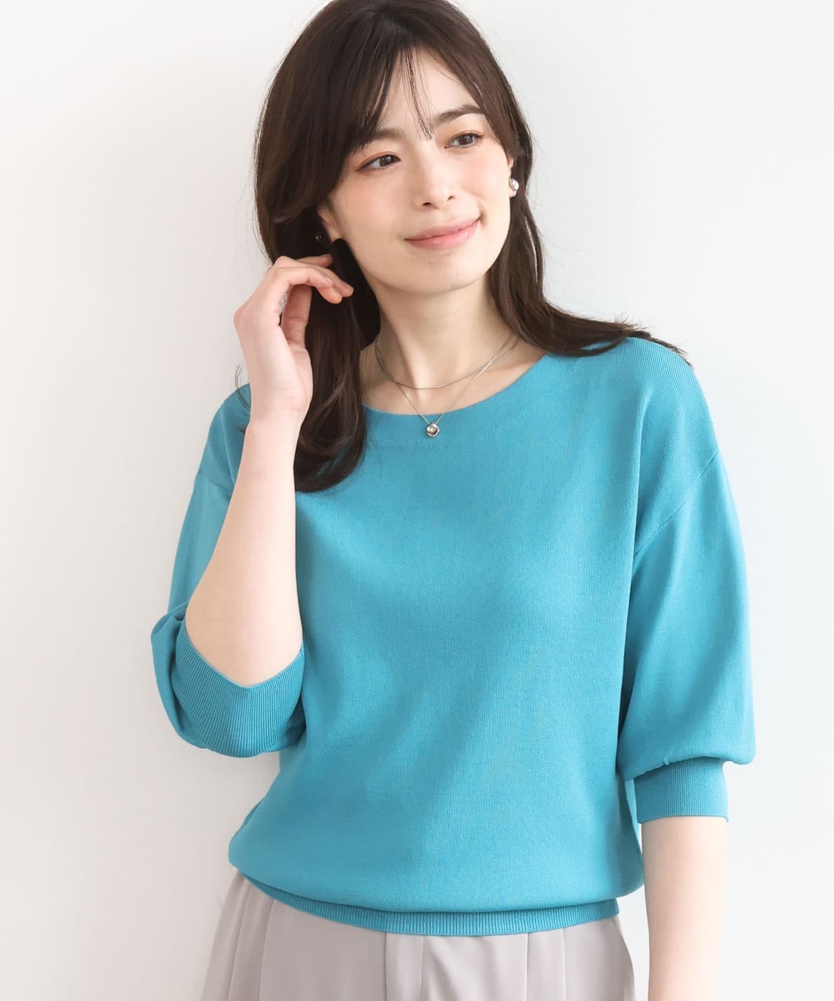 ハイゲージ五分袖ニット/接触冷感/洗える/WEB限定サイズあり