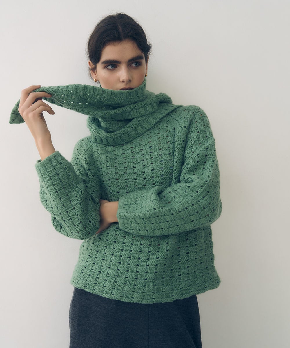 Boat neck pullover with scarf