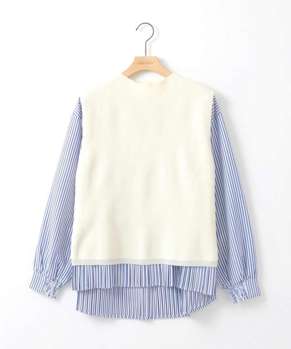【セットアイテム/洗える】ストライププリーツブラウス×ニットベスト