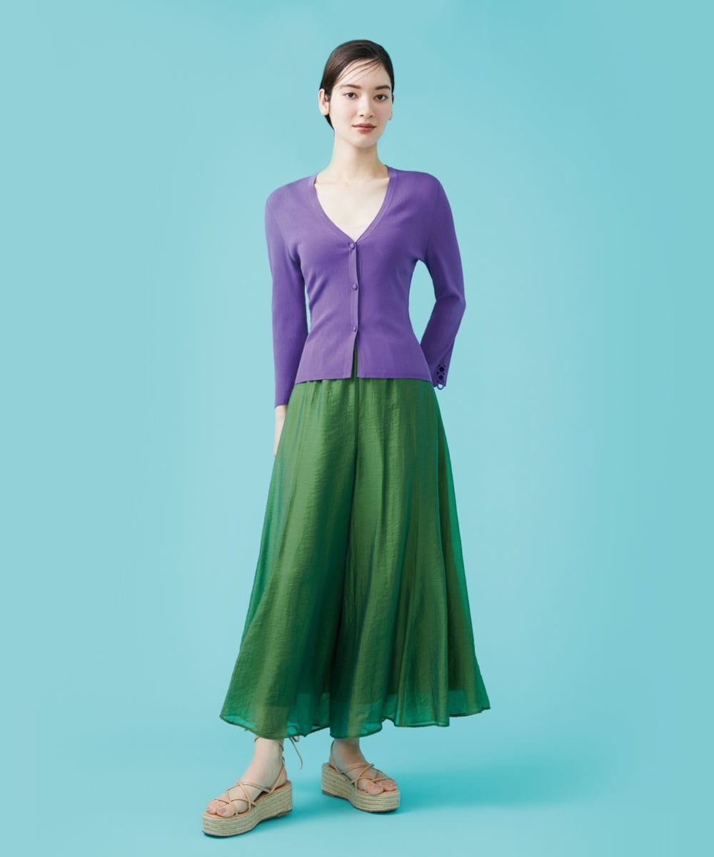 Ring motif knit cardigan x flare pants