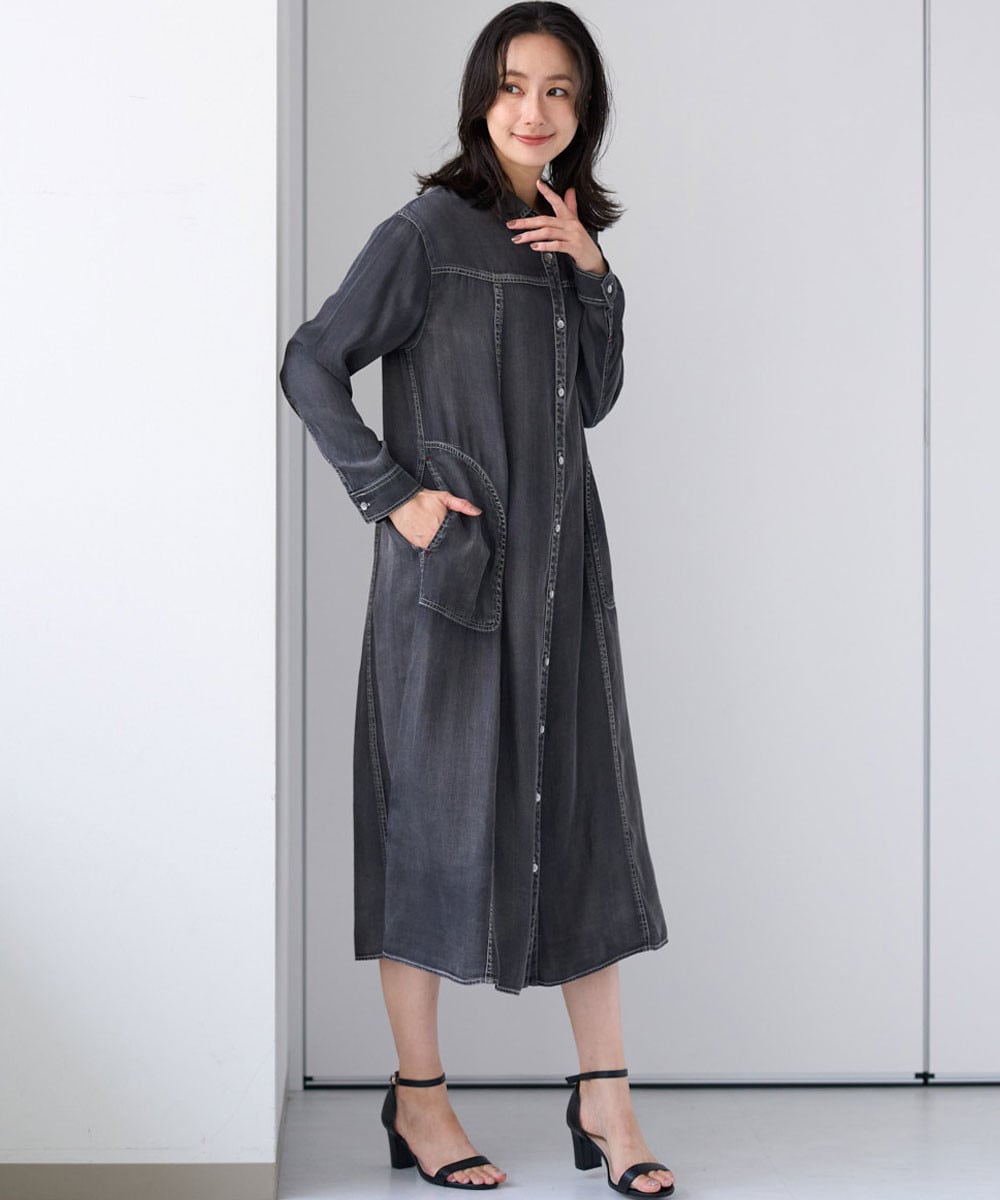 デニムロングシャツワンピース