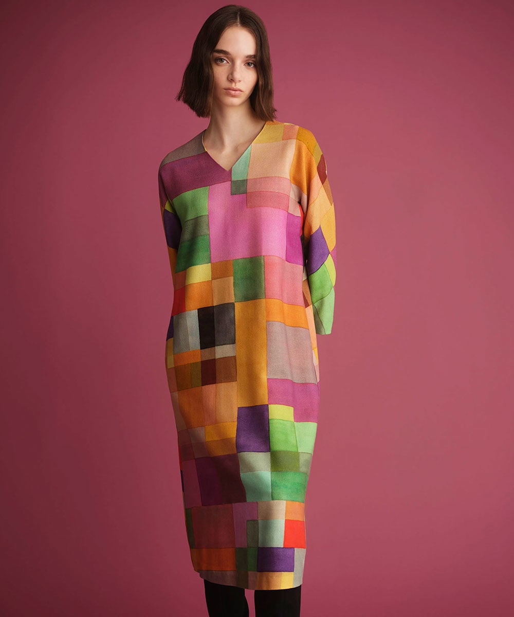 Multi color block print dress
