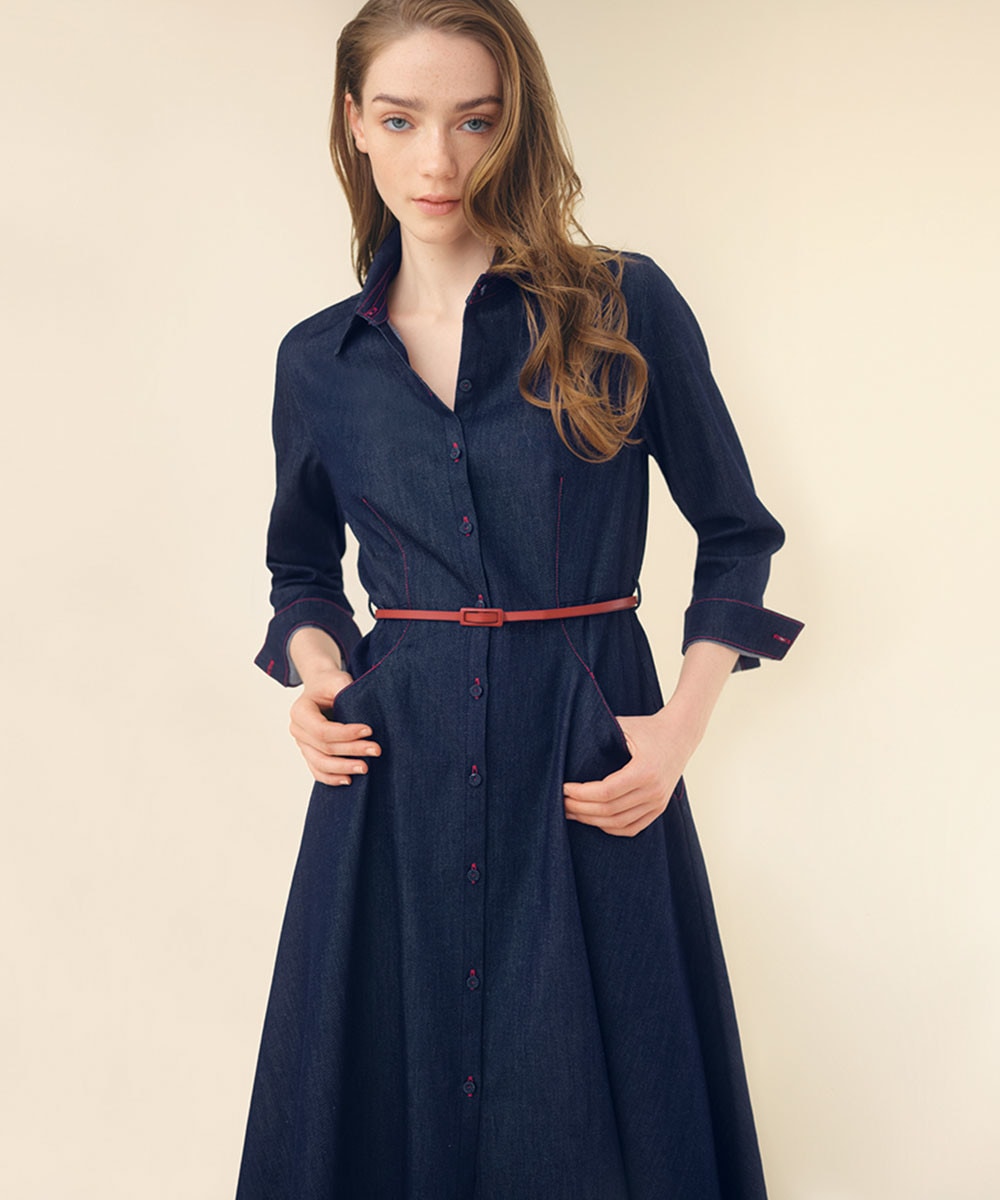 Bi-color stitch shirt dress