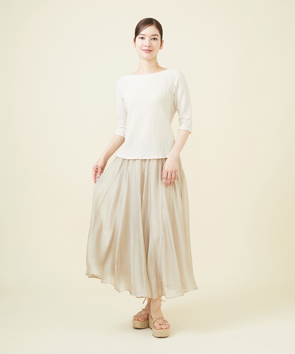 Tencel nylon beige skirt x Jacquard jersey top 