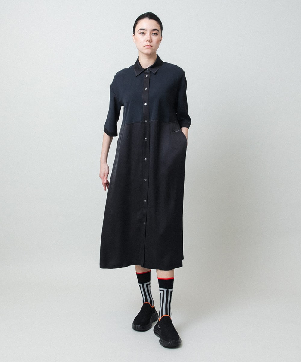 異素材ドッキングシャツワンピース