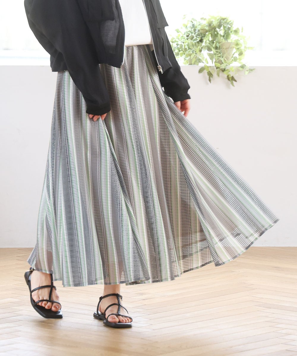 マルチカラーメッシュフレアスカート