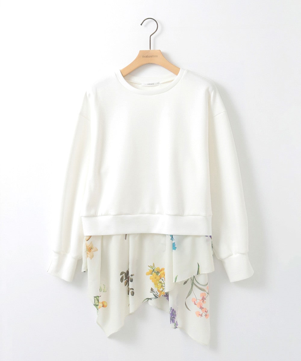 異素材ドッキングフラワープルオーバー