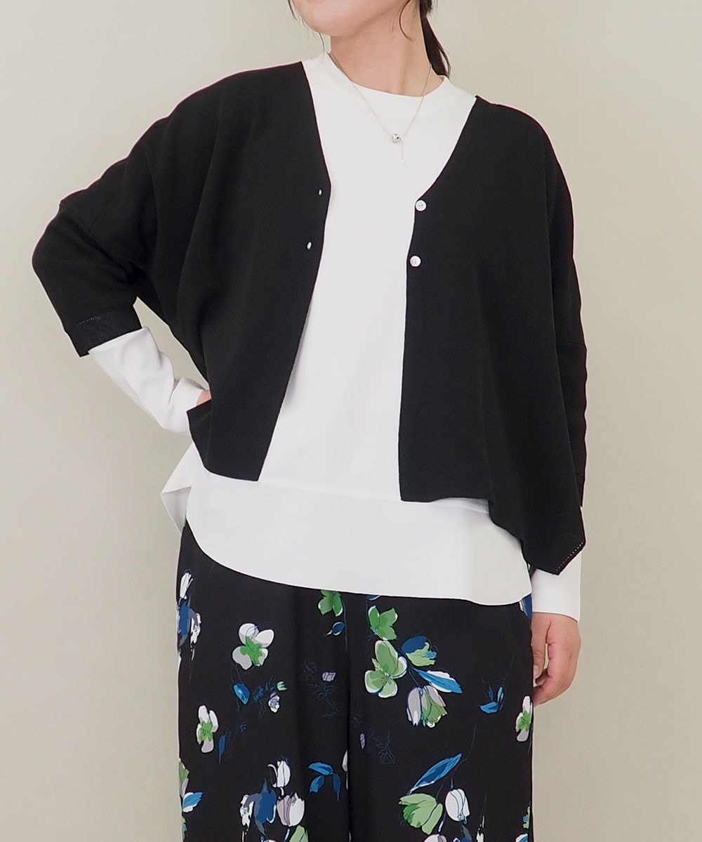 【洗える】さらりスリットVネックカーディガン