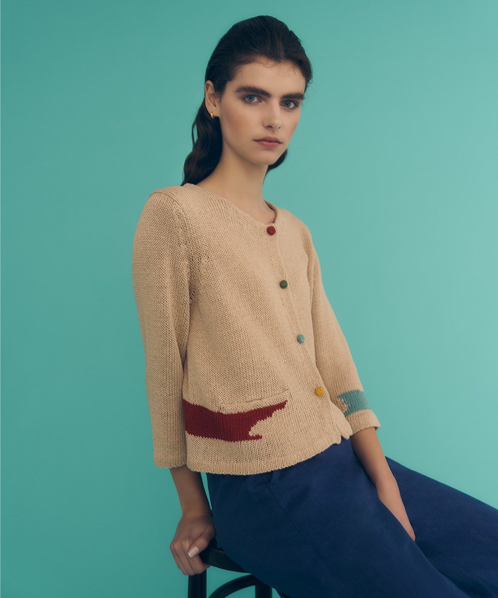 Brush stroke painting-like knit cardigan
