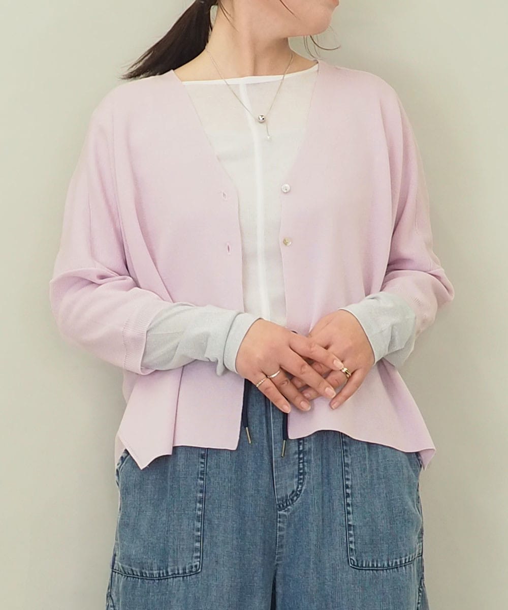 【洗える】さらりスリットVネックカーディガン