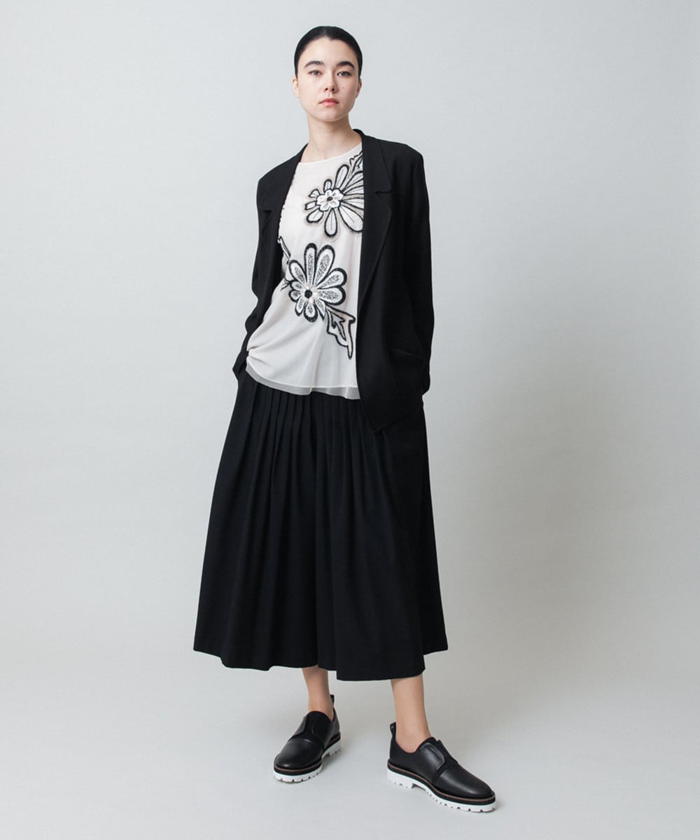 フラワー刺繍チュールトップス/洗える