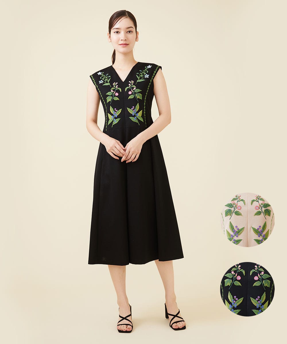 Botanical garden embroidery jersey dress