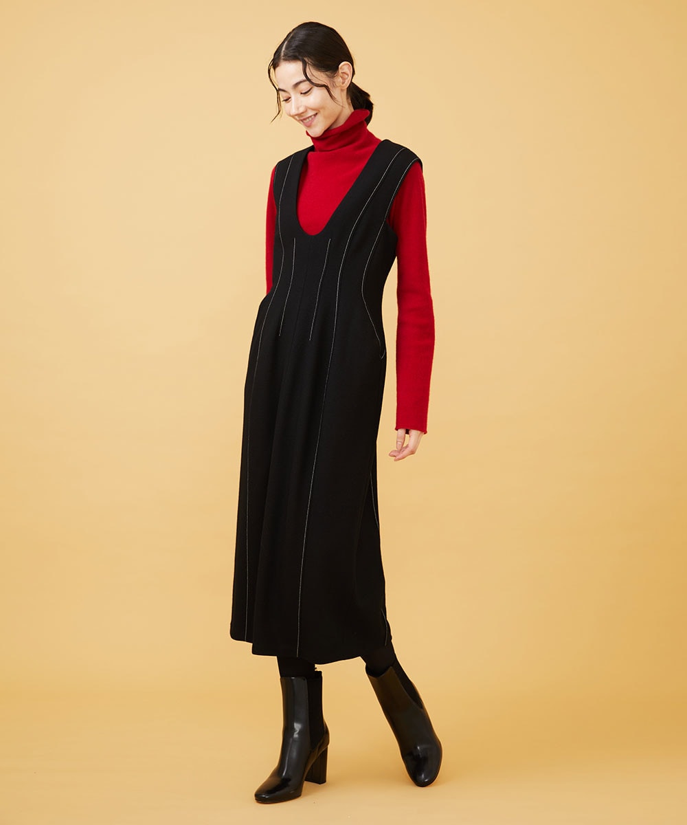 Bi-color stitch jersey dress