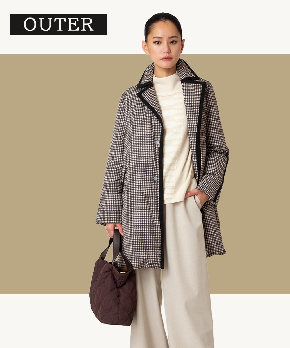 千鳥プリントテープアクセントダウンコート