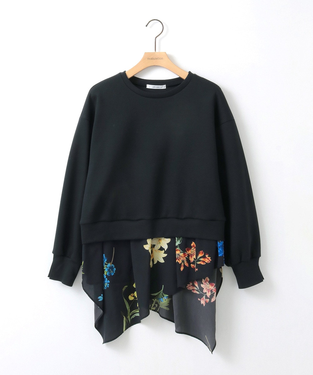 異素材ドッキングフラワープルオーバー