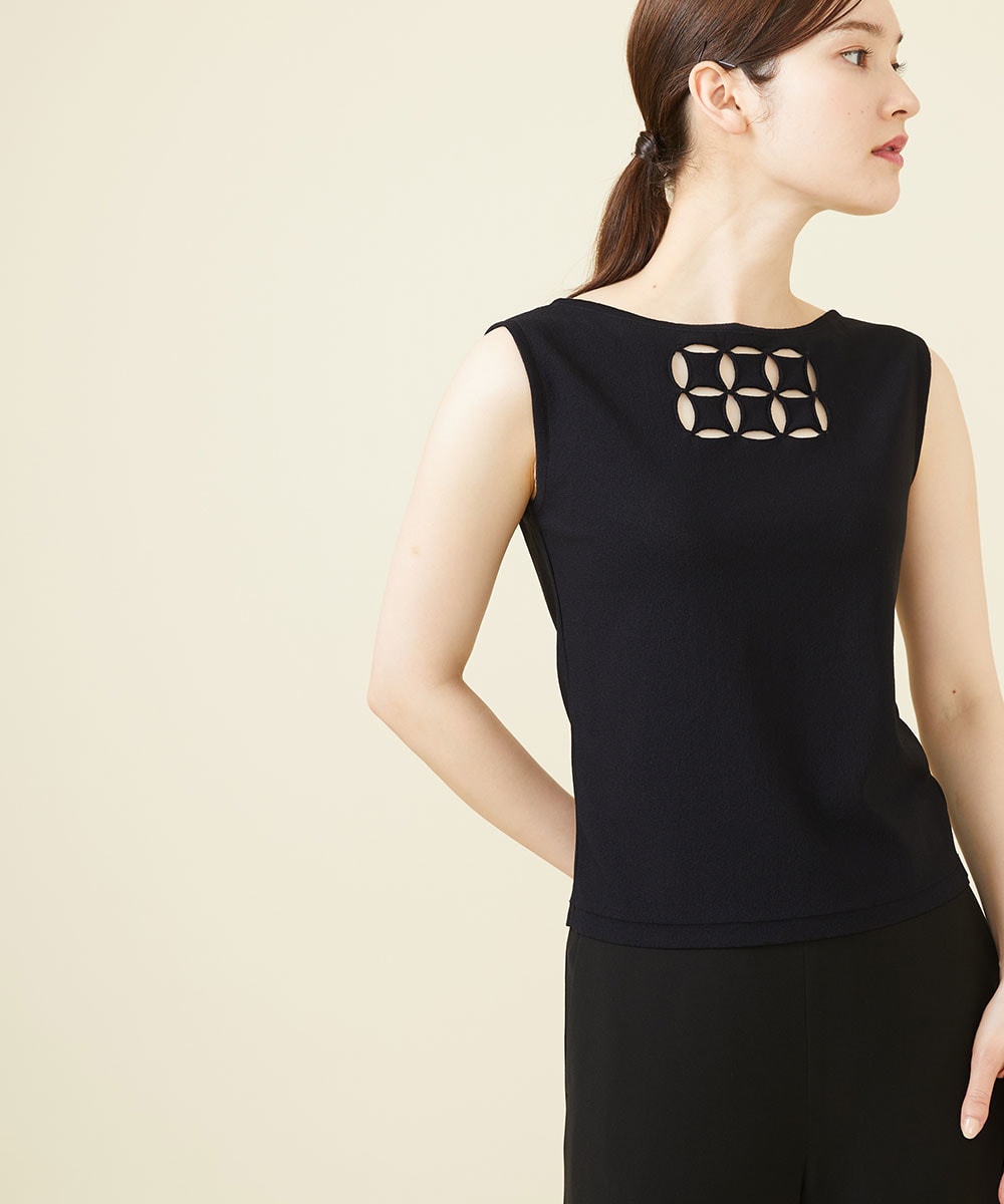 Square design intarsia knit top
