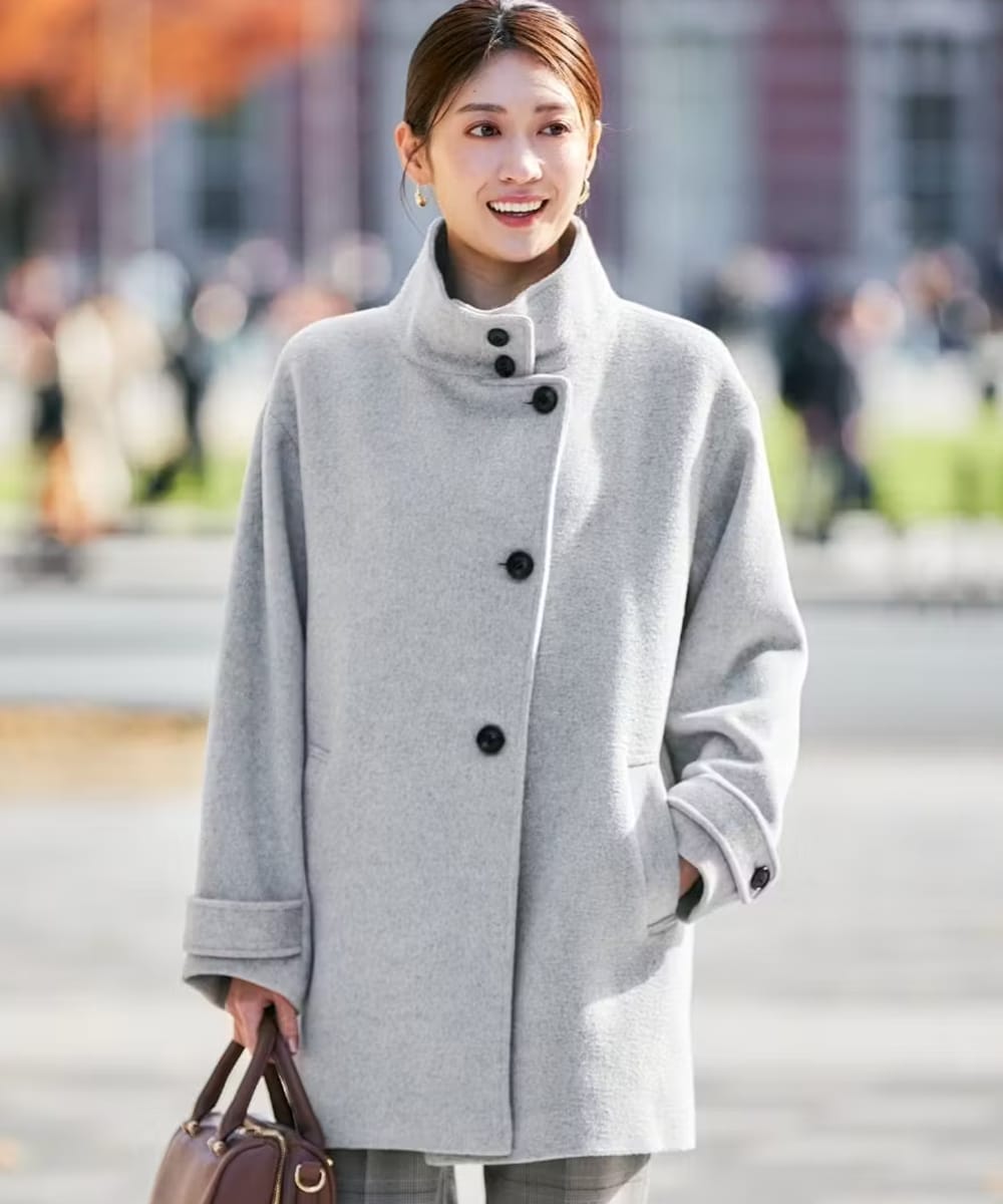 スタンドカラーミディコート