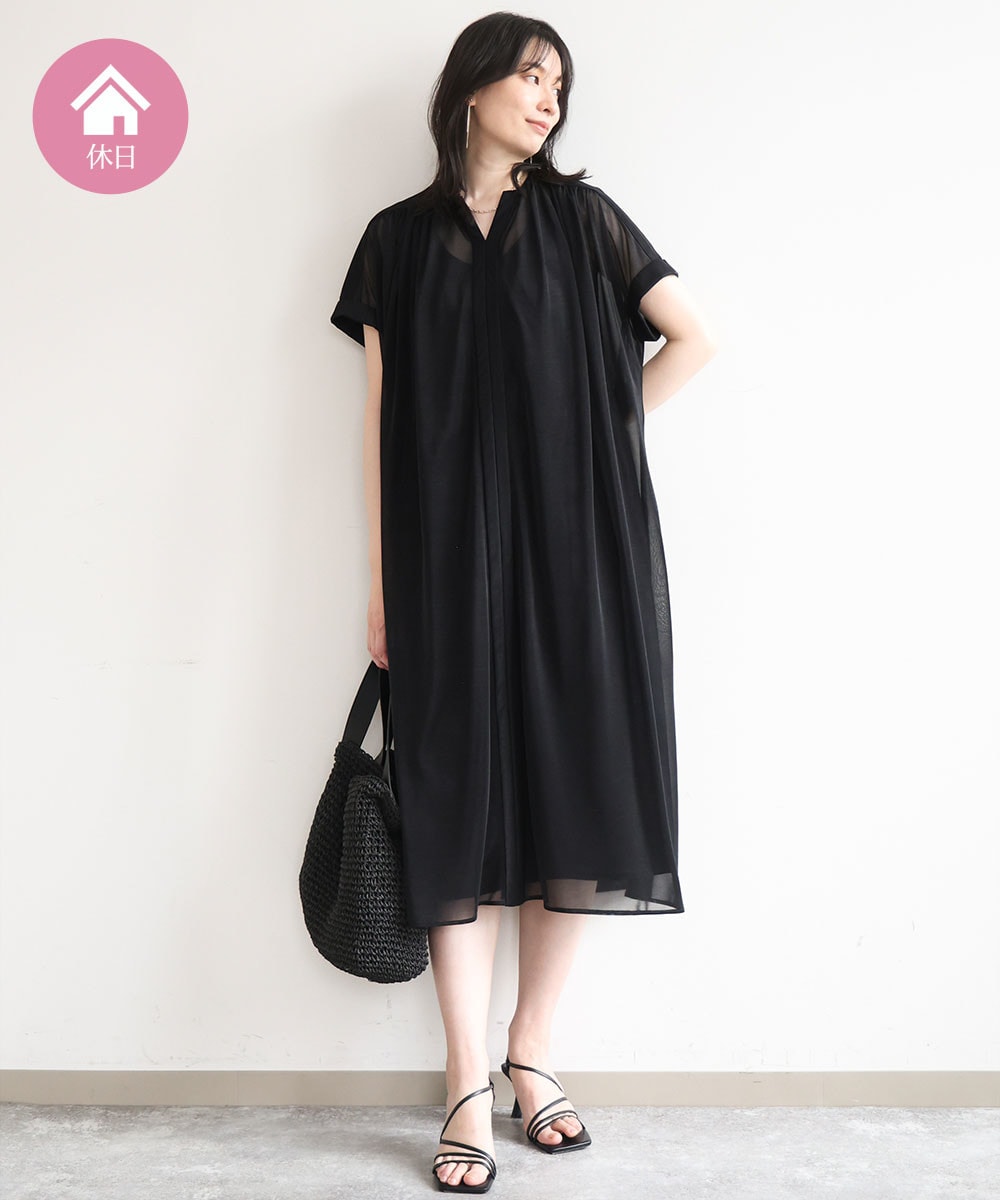 キーネックシアーワンピース/洗濯機で洗える/WEB限定サイズあり