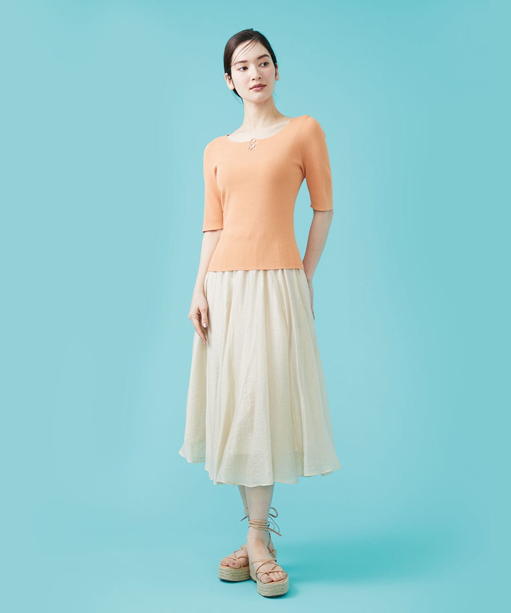 Ring motif knit top x flare skirt