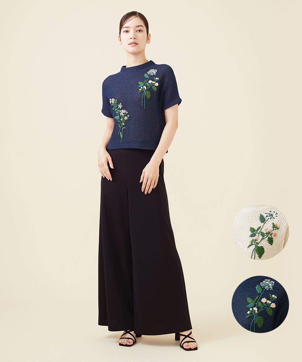 Botanical garden embroidery knit pullover