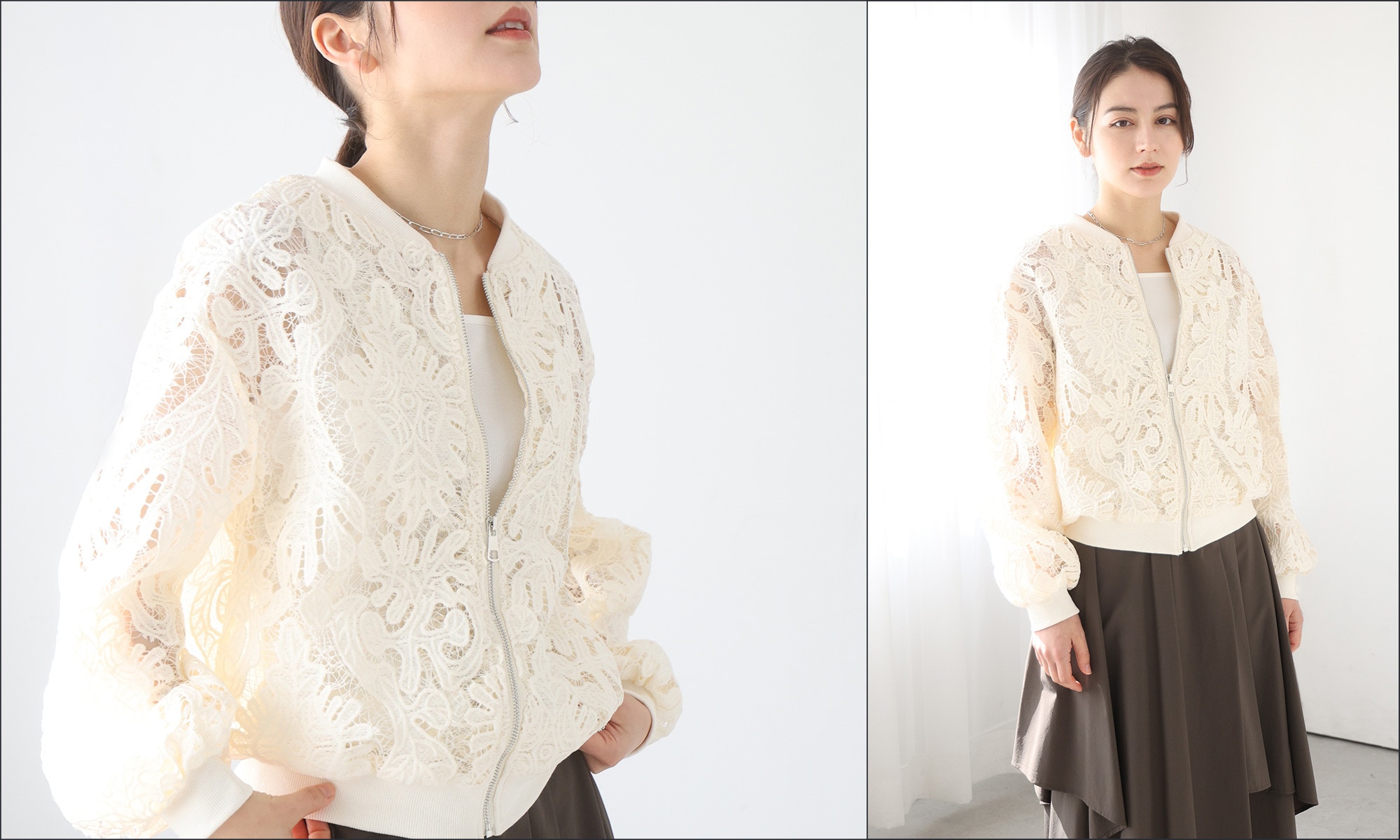 レースシアージップアップブルゾン