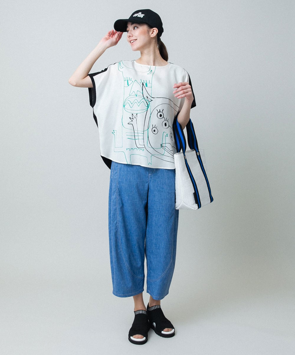 モチーフプリントブラウスTシャツ /日本製/洗える