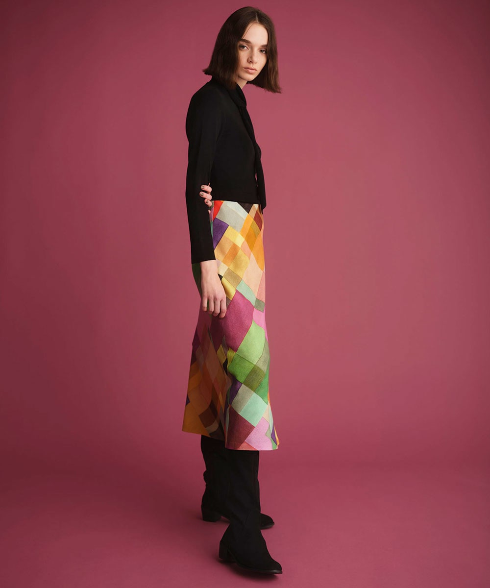 Multi color block print skirt