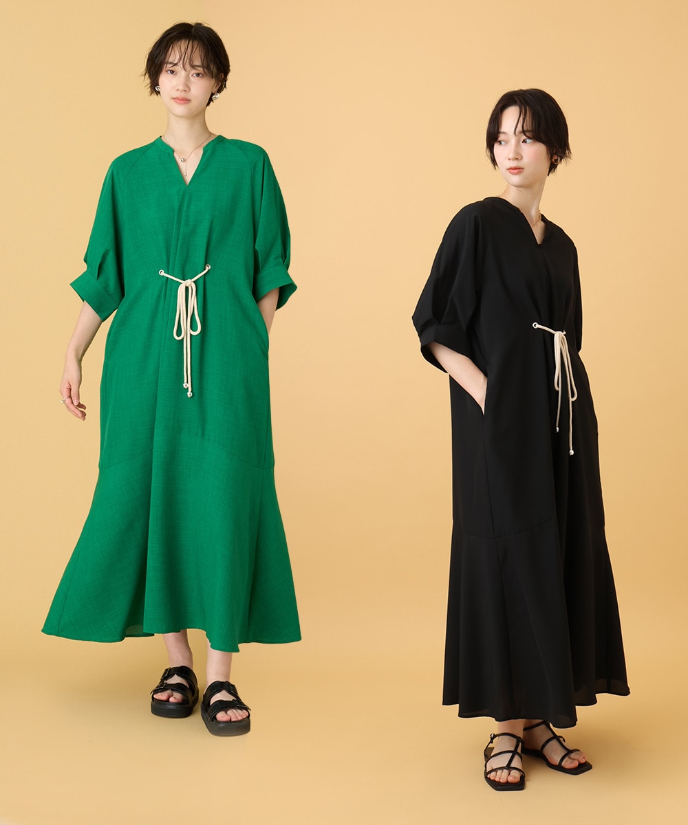 ロープアクセントリネン風ワンピース