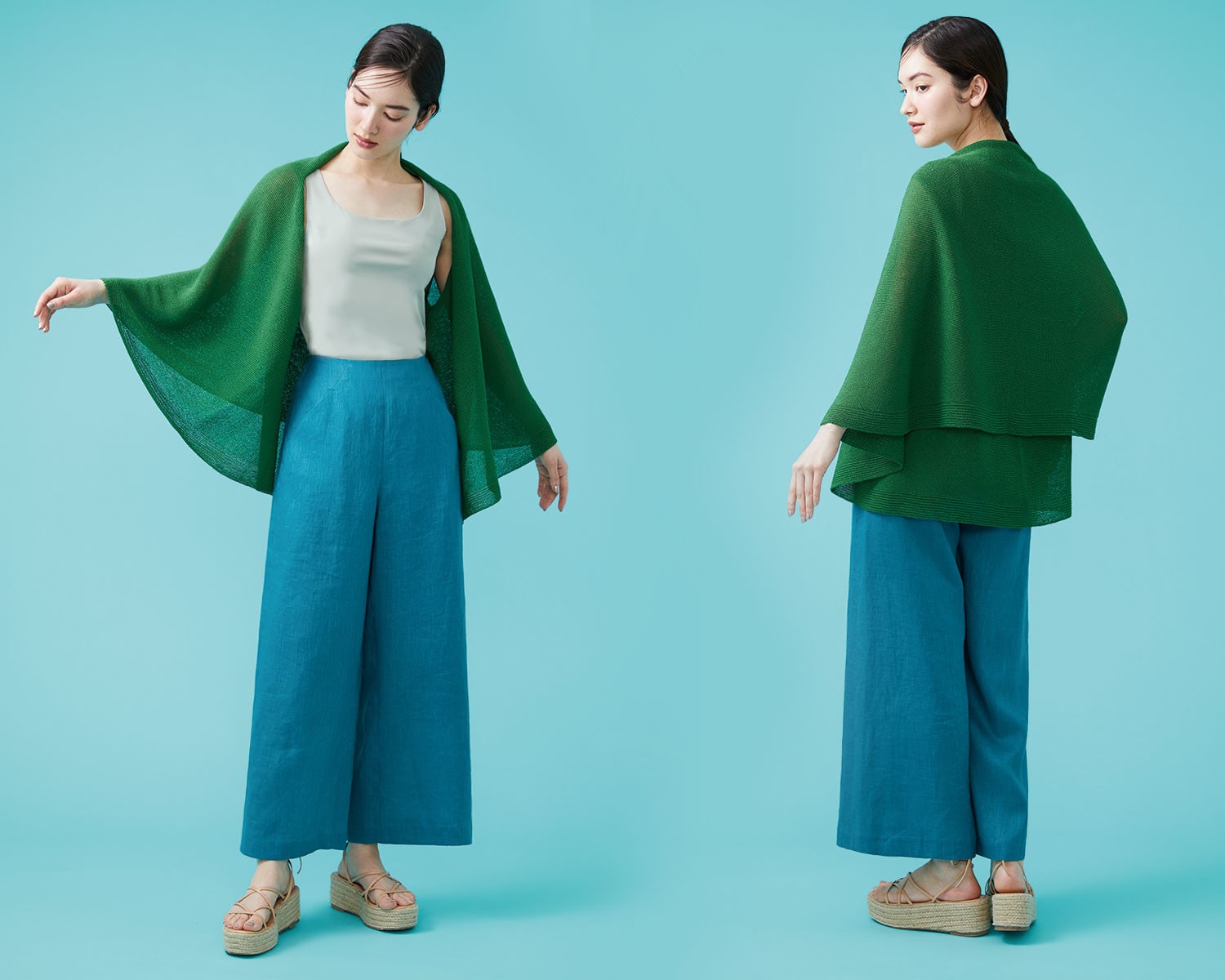 Paper yarn 2 WAY knit gilet x linnen pants