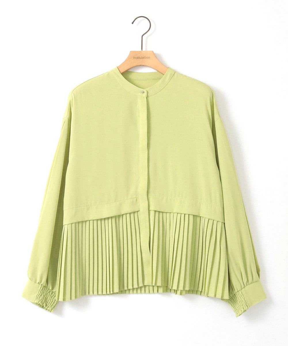 プリーツヘムノーカラーブラウス