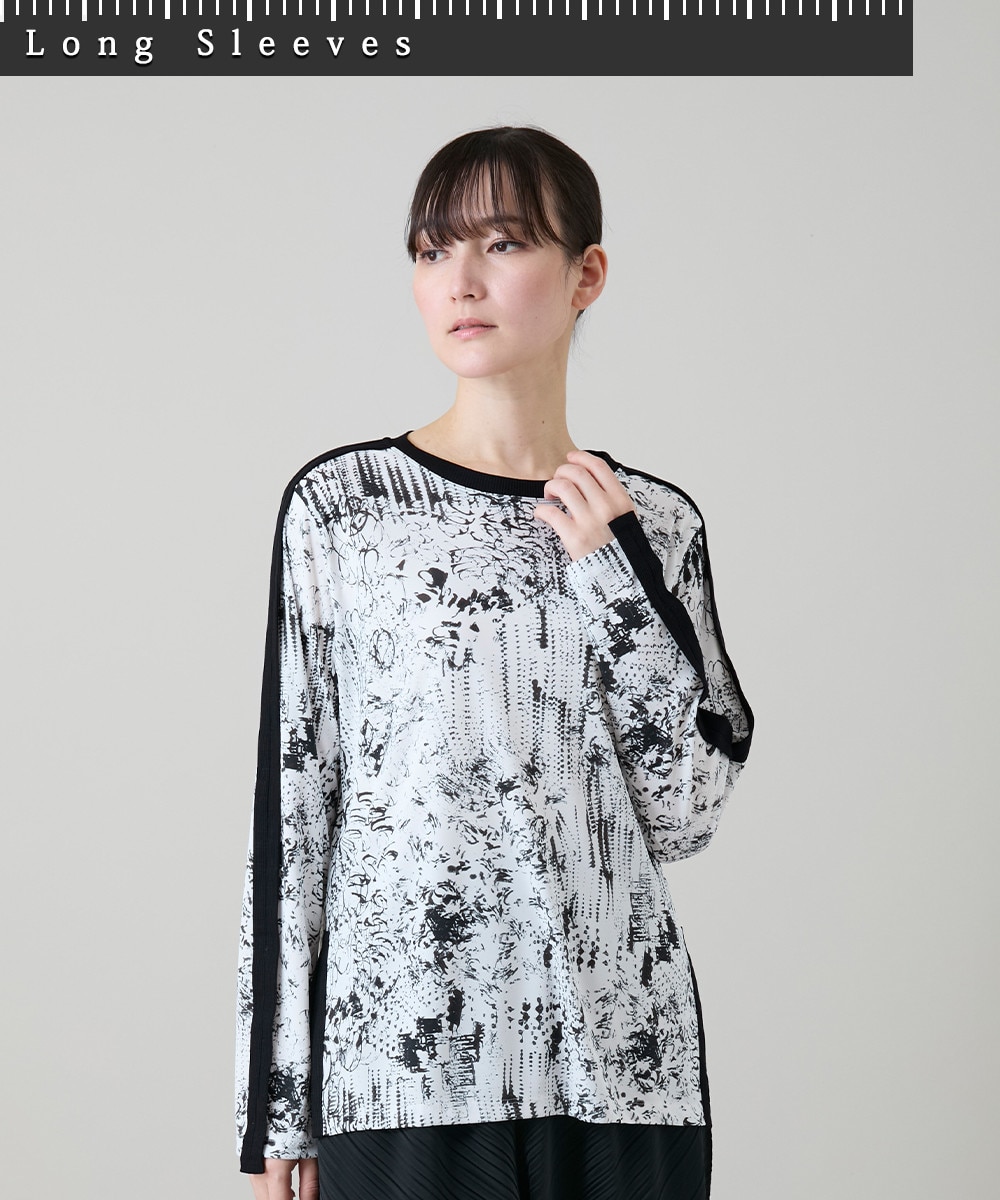 インクペインティングテープアクセントカットソー/日本製/洗える