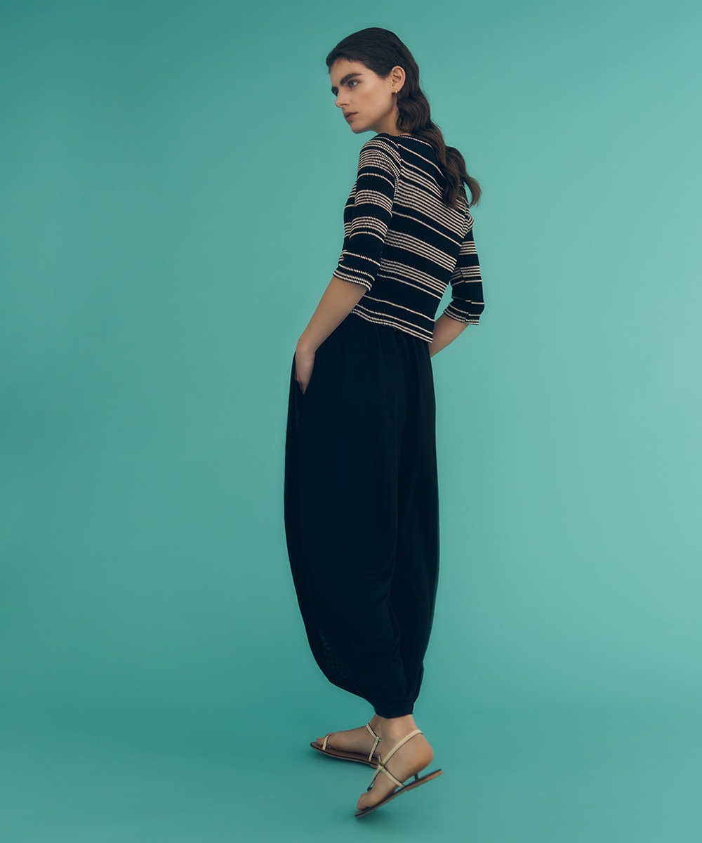 Border jacquard jersey pullover x linen jersey pants