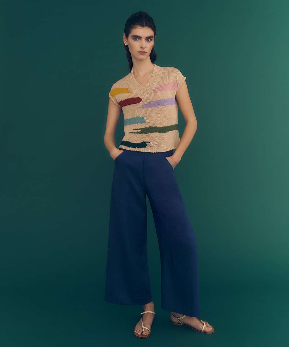 Brush stroke painting-like knit vest