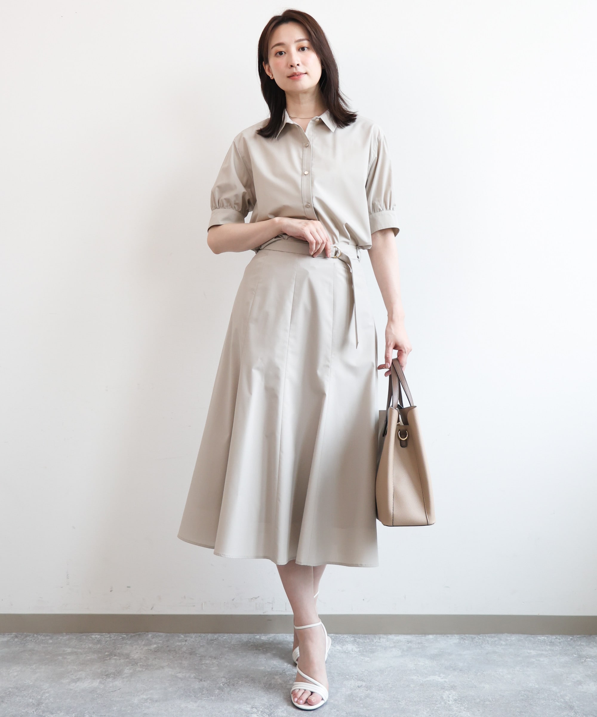 衿付きタックスリーブシャツブラウス/接触冷感/UVカット/洗える/WEB限定サイズあり/セットアップ可